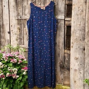 Vintage Koret City Blues Denim Maxi Sleeveless Dress Large Americana 4th Of July